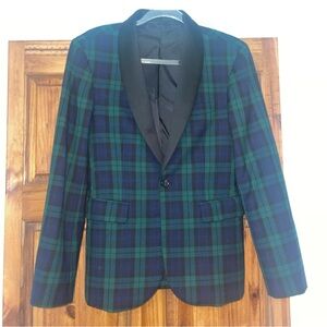 Crewcuts Boys' 16 Ludlow Blazer in stretch wool blend Tartan Plaid Shawl Collar